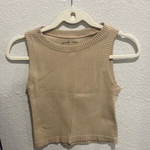 Pink Rose Women's Beige Ribbed Tank Top